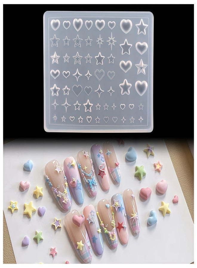 BHCCXZ 3D Nail Molds Heart, Stars, Starburst Nails Charms Design, Silicone Tool Art Y2k Decoration - Image 1